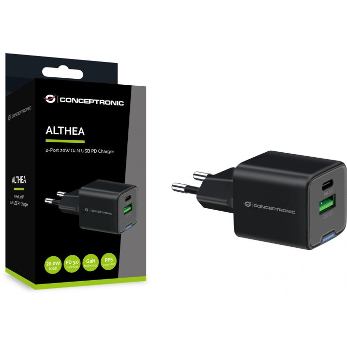 Conceptronic ALTHEA15B Cargador de Pared 20W Negro Universal, Carga 2 Dispositivos 3