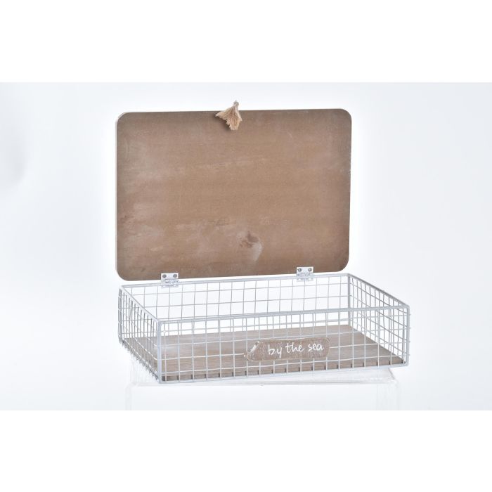 DKD Home Decor Caja Mediterraneo Pollença Madera Metal Marron Blanco 24 x 16 x 6 cm 1