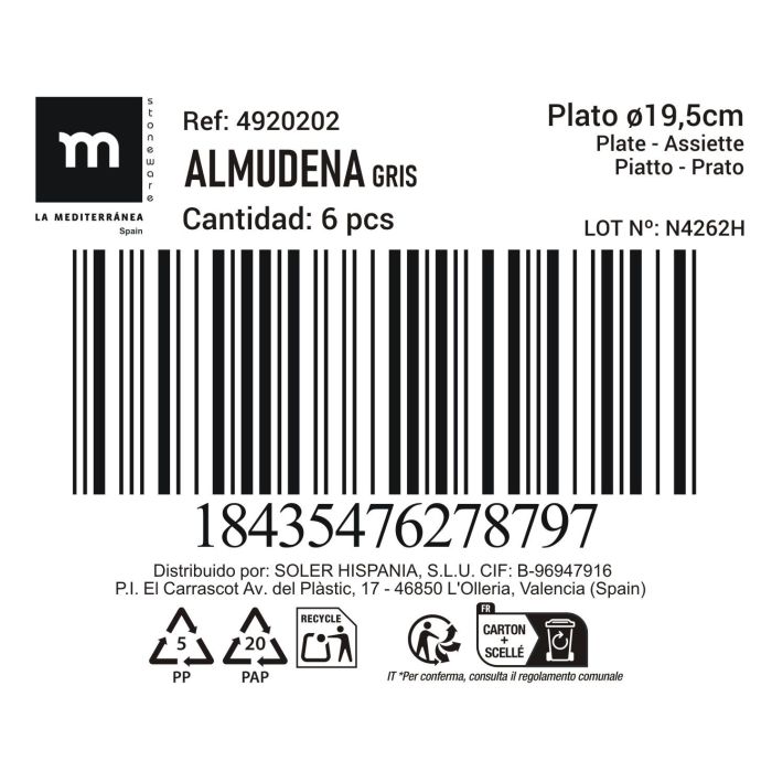 Plato Gris Almudena 19.5 cm - Inde (24 Unidades) 2 Plato Gris Almudena 19.5 cm - Inde (24 Unidades) 2