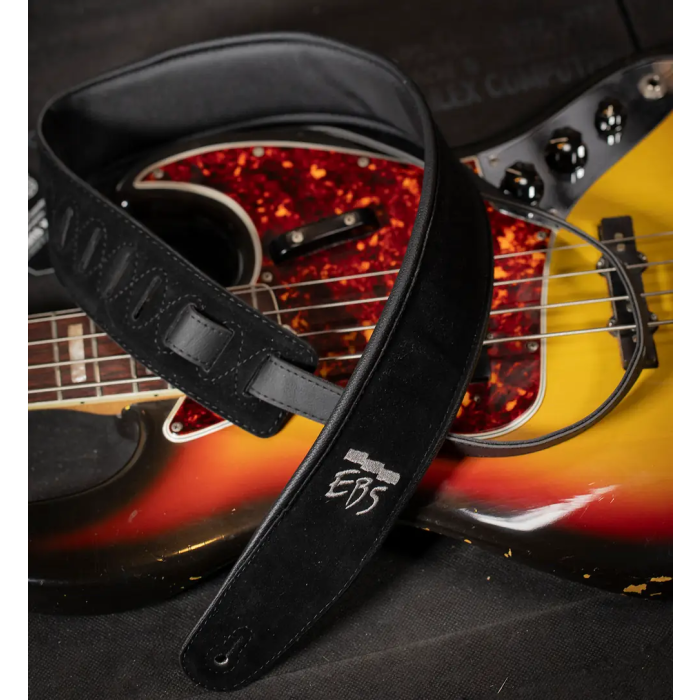 EBS Correa para Guitarra o Bajo Suede - Correa de Vinilo Sintético Acabado Gamuza, Acolchada, Negra