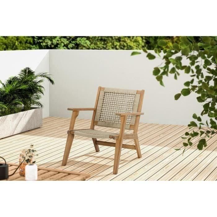 Sillón bajo en madera FSC Acacia y resina trenzada - 1 persona - Merida - Verde oliva 1 Sillón bajo en madera FSC Acacia y resina trenzada - 1 persona - Merida - Verde oliva 1
