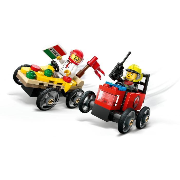 Lego City Set de Construcción: Coches de Carreras y Camión de Bomberos para emocionante aventura Pizza vs. Rescate. Ideal para niños +5 años 3