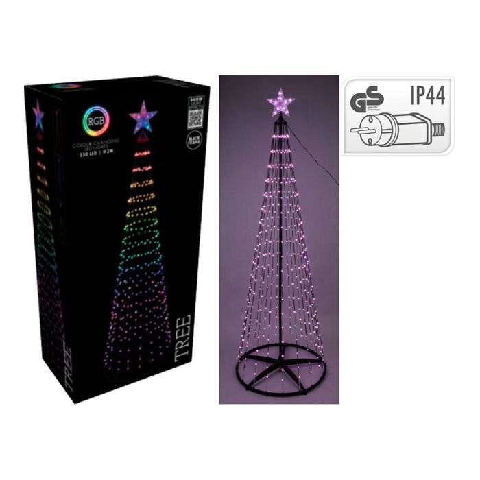 Basics Árbol de Navidad con 550 LED RGB, Negro, Ø103 x 300 cm, IP44 Exterior, Multifunción con Mando a Distancia