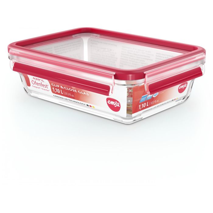 Emsa N10409 Clip & Close Glas Frischhaltedose 1.1 L Transparent/Rot 1 Emsa N10409 Clip & Close Glas Frischhaltedose 1.1 L Transparent/Rot 1