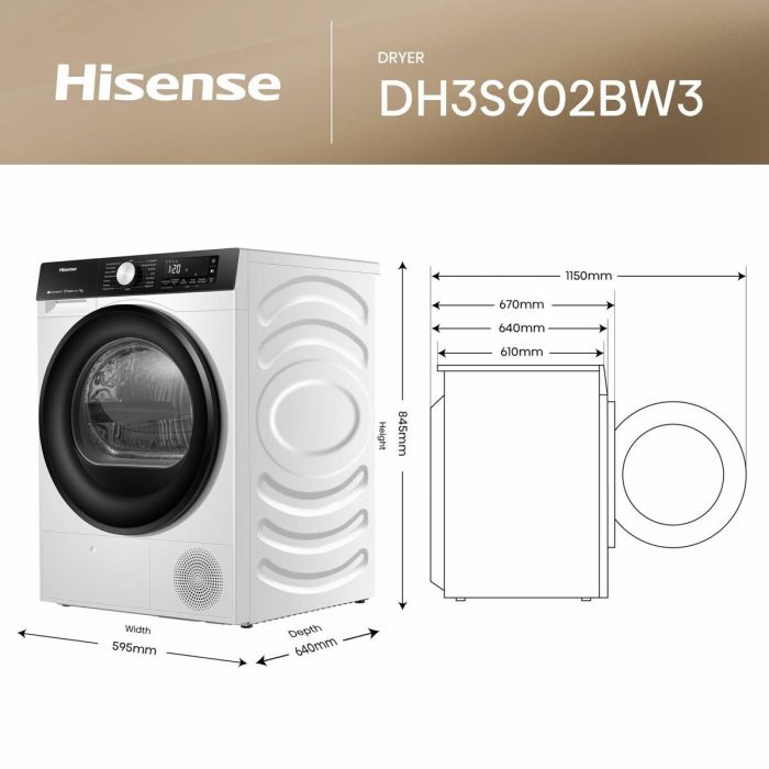 Secadora Hisense DH3S902BW3 9 kg 18