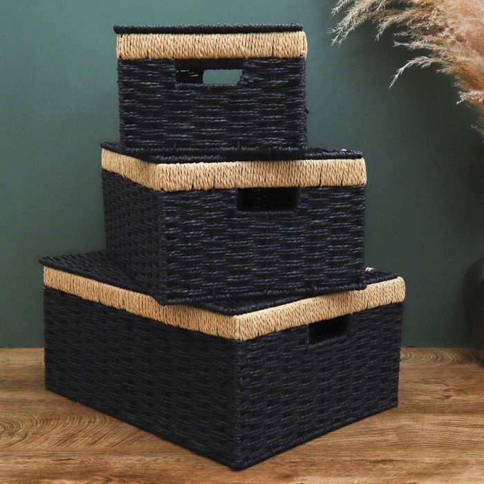 Home Deco Factory Juego de 3 Cajas de Almacenar con Tapa, Papel y Metal, Medidas Variadas 1