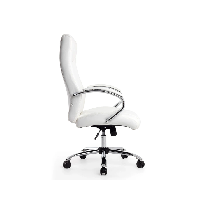 Q-connect Silla de Dirección Vero, Similpiel Blanco, Base Metálica Cromada, Ruedas Premium, Altura 116-124 cm, Profundidad 70 cm, Anchura 63 cm 2
