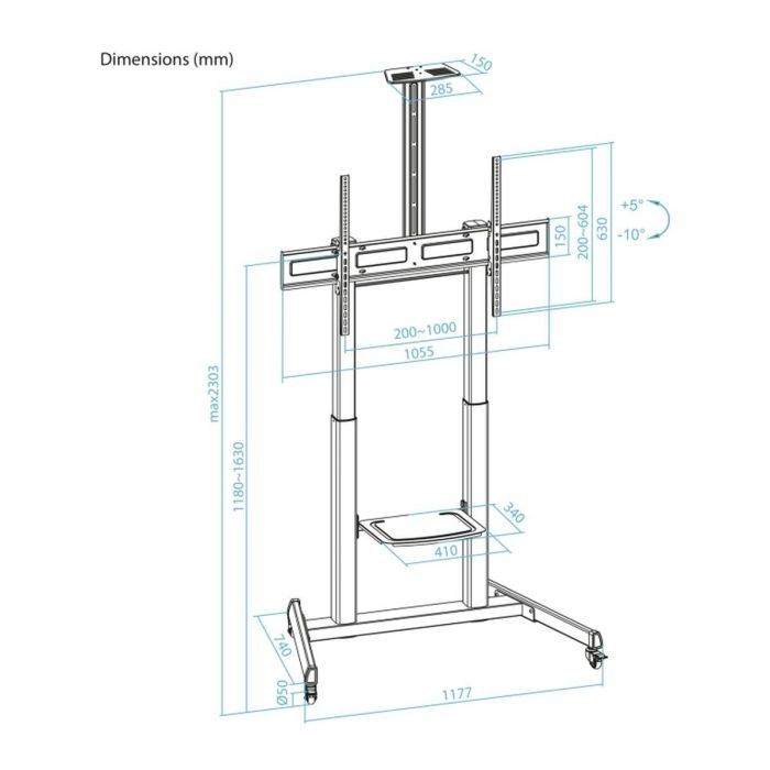 TooQ FS20406HM-B Soporte de Suelo con Ruedas para TV 60"-100" "AQUILES" 130 kg Negro 1 TooQ FS20406HM-B Soporte de Suelo con Ruedas para TV 60"-100" "AQUILES" 130 kg Negro 1