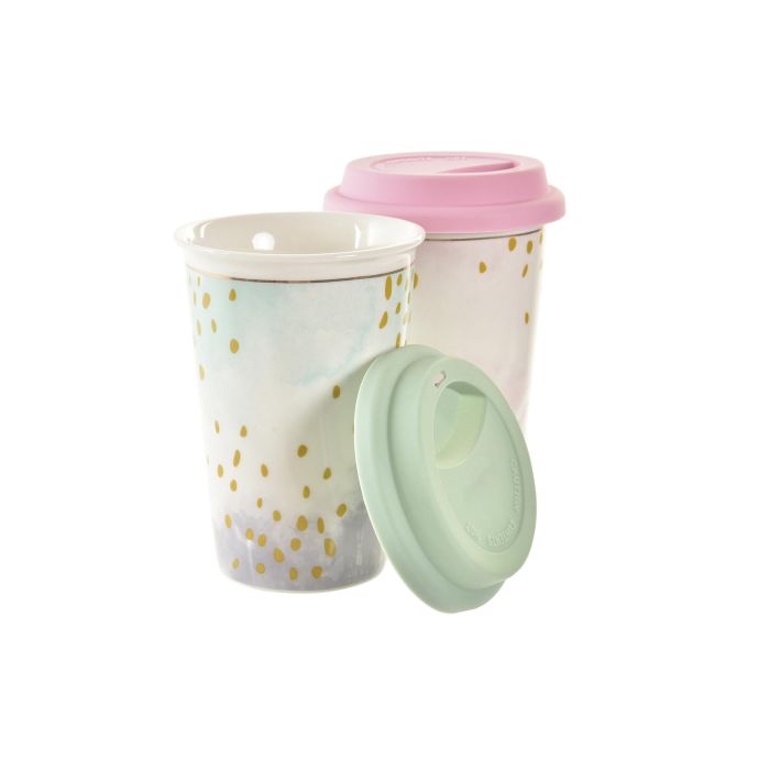 DKD Home Decor Mug Glam de Porcelana y Silicona 400 ml, Apta para Lavavajillas y Microondas, Rosa Verde Menta (6 Unidades) 2 DKD Home Decor Mug Glam de Porcelana y Silicona 400 ml, Apta para Lavavajillas y Microondas, Rosa Verde Menta (6 Unidades) 2