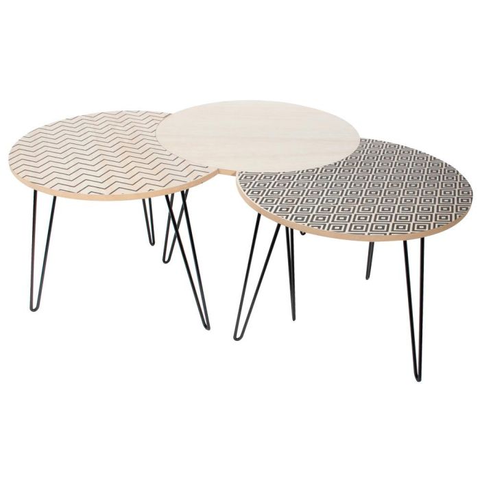 Home Deco Factory Juego 3 Mesas Auxiliares Puzzle Madera Metal 2