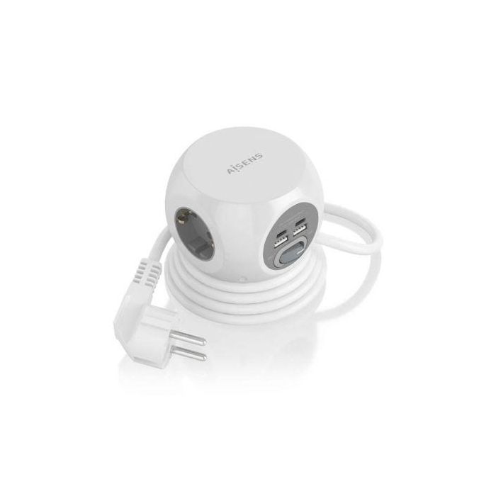 AISENS - REGLETA DE ENCHUFES SOBREMESA MULTIFUNCION CON 3 TOMAS + 2xUSB-C, 2xUSB-A, 1.4M, BLANCO