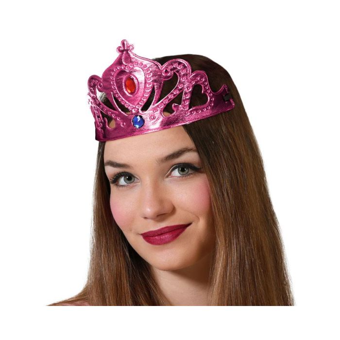 Tiara Princesa Rosa Metálica Con Gemas Para Mujer Adulta - Accesorio de fantasía ideal para disfraces y celebraciones