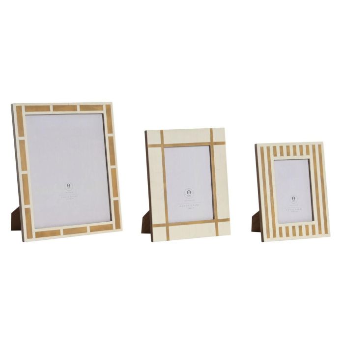 DKD Home Decor Marco de Fotos Glam Blanco Natural 29x24cm (Set 3 Unidades) Resina y Hueso
