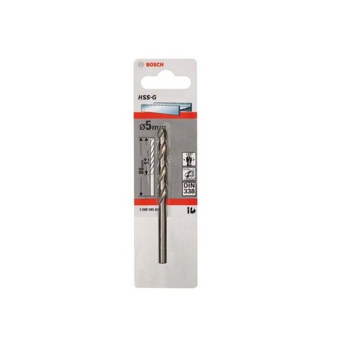 Bosch 2 608 585 922 Broca helicoidal HSS-G para metal, 5 mm de diámetro, 86 mm de longitud total 1
