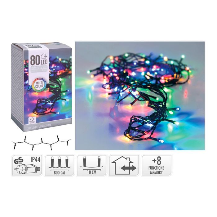 Guirnalda Multifunción 80 LEDs Multicolor Exterior IP44 9m con Programador de 8 Funciones y Cable Verde 1