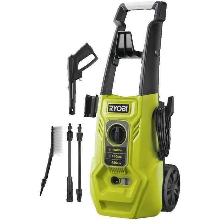 Ryobi RYO4892210204691 Limpiador Alta Presión 1800W 130 Bares 420 L/h Manguera 5m Tanque 0.9L Lance Vario Turbo Cepillo