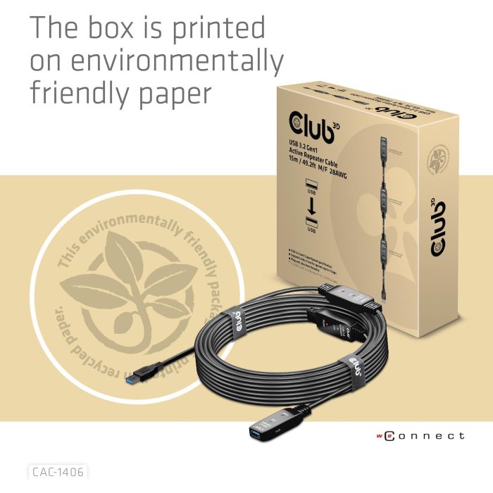 Club3D USB 3.2 Cable de Extensión Activo 15m 5 Gbps Macho/Hembra 9
