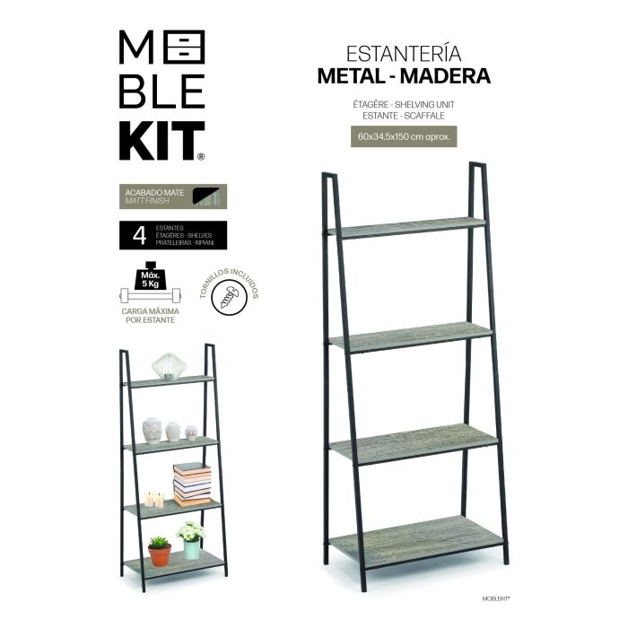 Estanteria 4 Niveles Metal-Madera Moblekit (3 Unidades) 3 Estanteria 4 Niveles Metal-Madera Moblekit (3 Unidades) 3