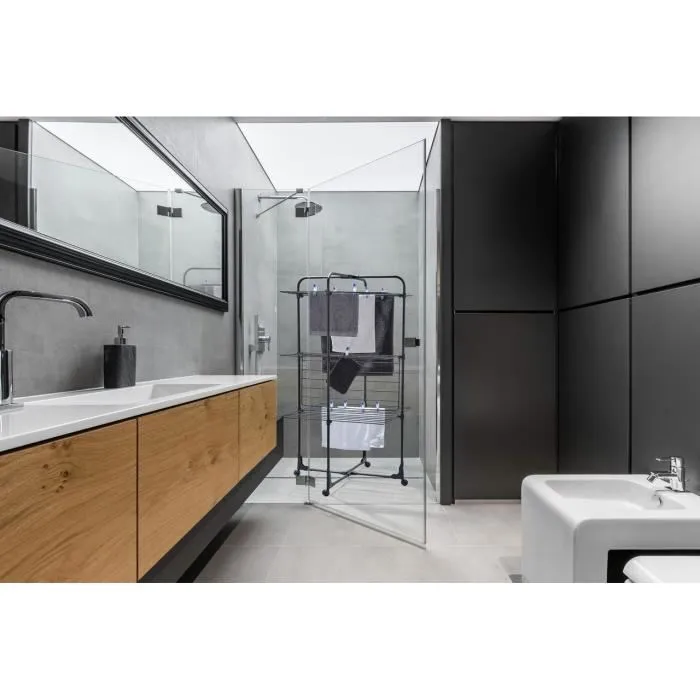 Leifheit AAANB89317 Tendedero Classic Negro con 27 m de espacio de secado, Torre de 3 niveles, Plegable 5