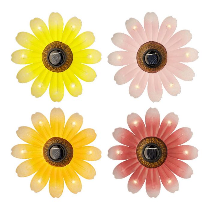Lumineo Figura luz solar metálica con forma de flor Ø14x4cm, 6 LEDs, colores surtidos