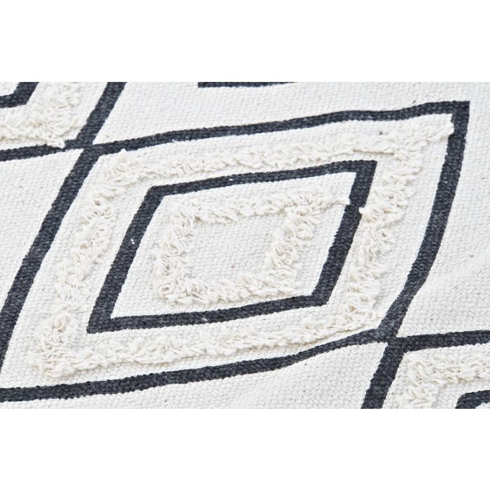 DKD Home Decor Alfombra Boho con Diseño de Rombos Blanco y Negro 190x120 cm, Fabricada en Algodón y Poliéster de 1000 gsm, 0.7 cm de Grosor 2