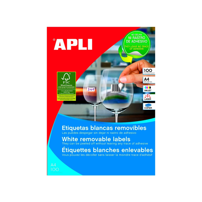 Apli Etiquetas Removibles C-Romos 55 X 100H Blanco 36,8 x 23,8 mm Adhesivo Removible para Inkjet/Láser 1