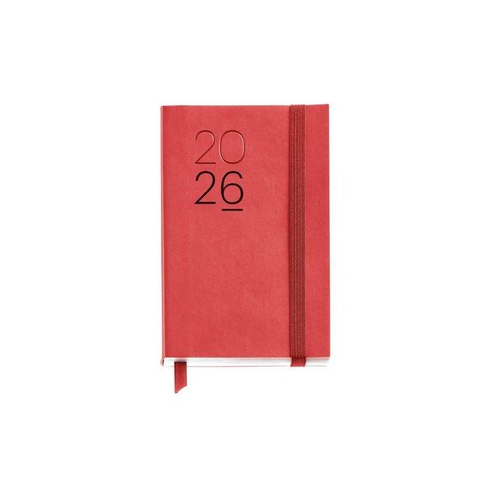 Agenda Anual (2026) Miquelrius Basic Luxor Cosida Tapa Simil Piel Con Goma Passport 90X140 D/P Rojo
