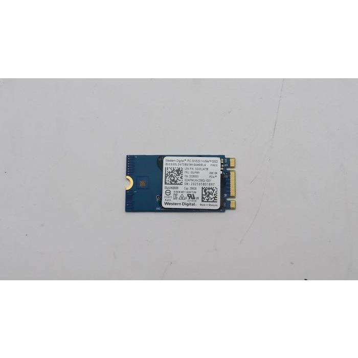Lenovo M.2 PCIe NVMe SSD, 256GB capacity, M.2-2242 form factor, Gen3x2 speed, RoHS compliant for laptops and compact devices.
