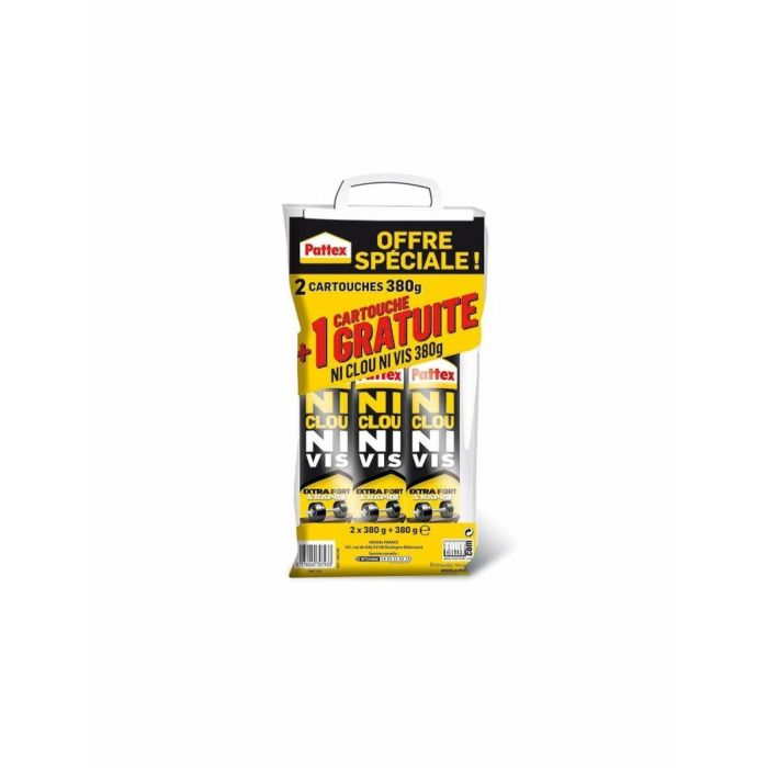 Pattex PAT3178040307933 Adhesivo Ni Tornillo Ni Chrono - Lote de 2 Cartuchos de 310ml + 1 Gratis