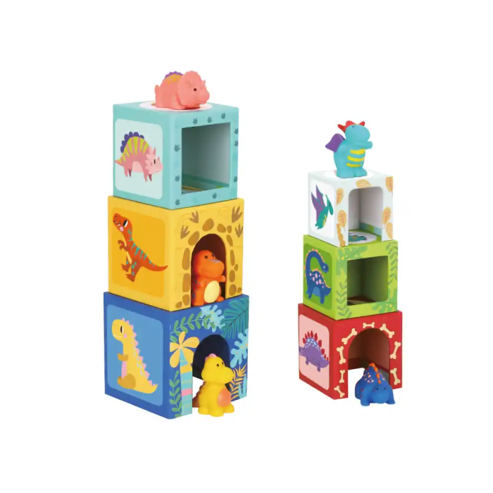 Imaginovo Juego Infantil Cubos Apilables Nidos Dinosaurios +12 meses 12 Piezas 13x13x13cm 4