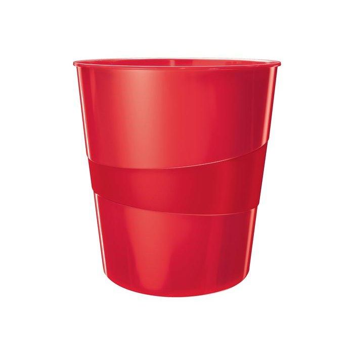 Papelera Plastico Cerrada Leitz Wow 15L Rojo