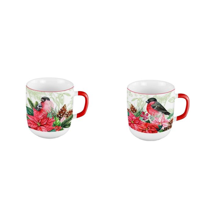 DKD Home Decor Mug de Navidad Tradicional Porcelana 400ml Rojo Verde Apto Microondas Lavavajillas Set de 12 Unidades