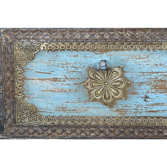 GINER Y COLOMER Baúl Madera de Mango Negro Envejecido con Detalles Azul 3