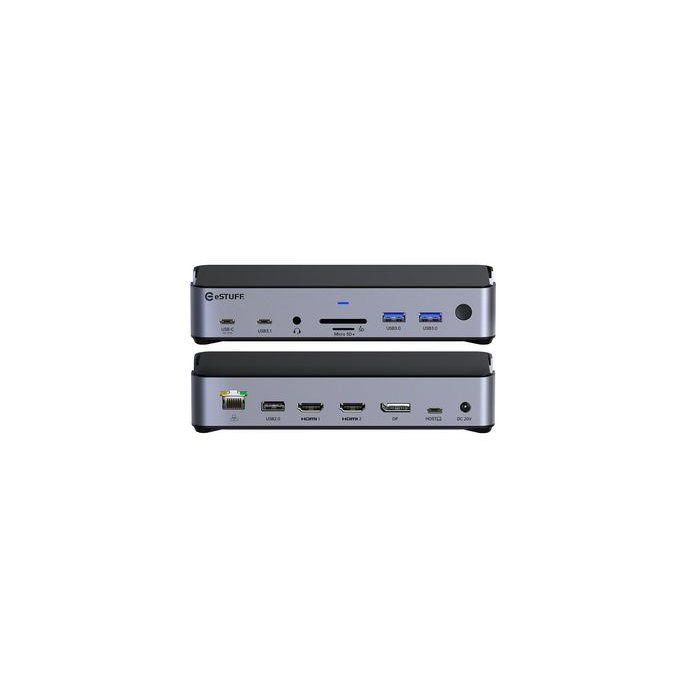 eSTUFF Estación de Acoplamiento USB-C Triple Pantalla 4K/8K, 100W PD, HDMI/DisplayPort, Gigabit Ethernet, para Windows y MacOS 1