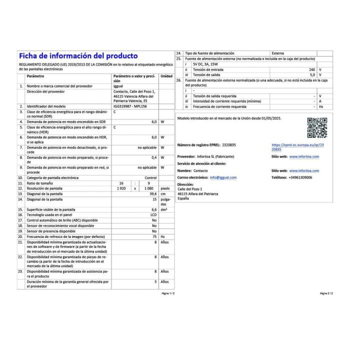Monitor portátil iggual IGG319987 Full HD 15,6" 4