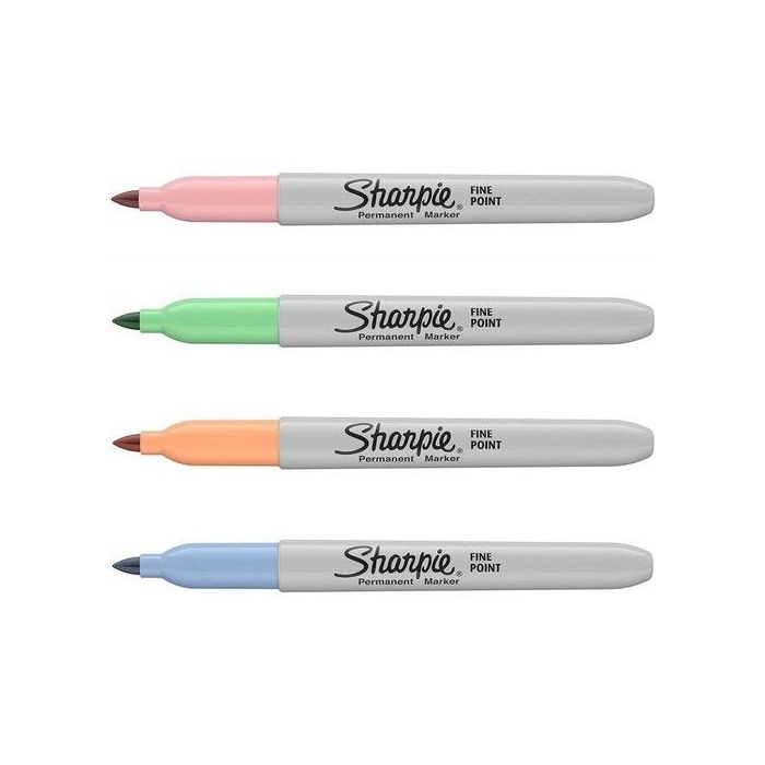 Sharpie Marcador Permanente Fine Punta Redonda 0.9 mm, Colores Surtidos Pastel, Blíster 4 Unidades