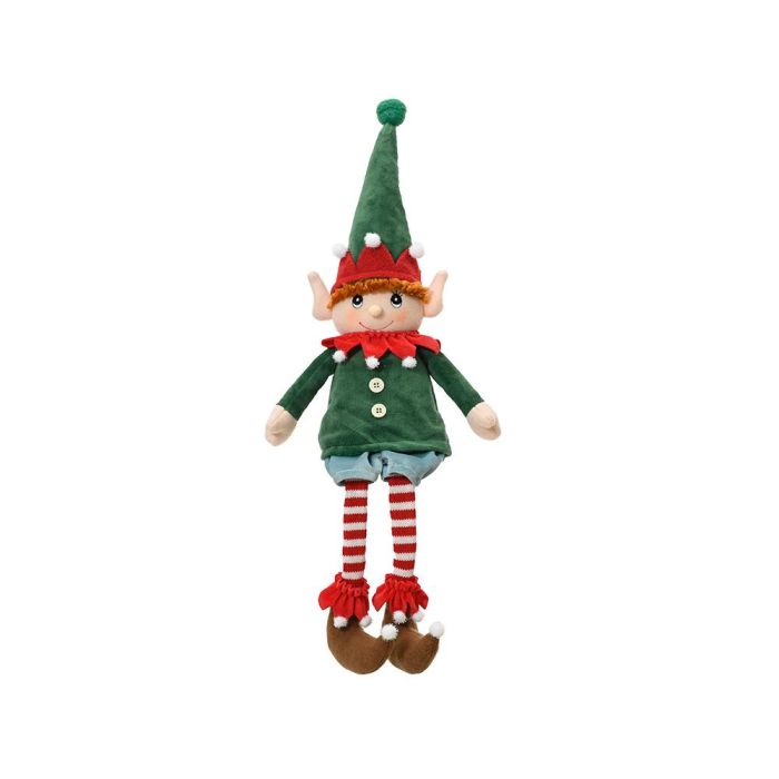 Decoris Muñeco Elfo Travieso con Pierna de Felpa, Decoración Navideña, Poliéster, 22 x 11 x 60 cm
