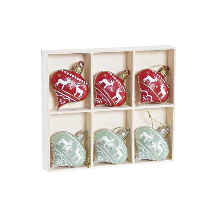 Decoracion Colgante Navidad Tradicional DKD Home Decor Verde Rojo 13 x 2 x 14 cm Set de 6 (6 Unidades) 3