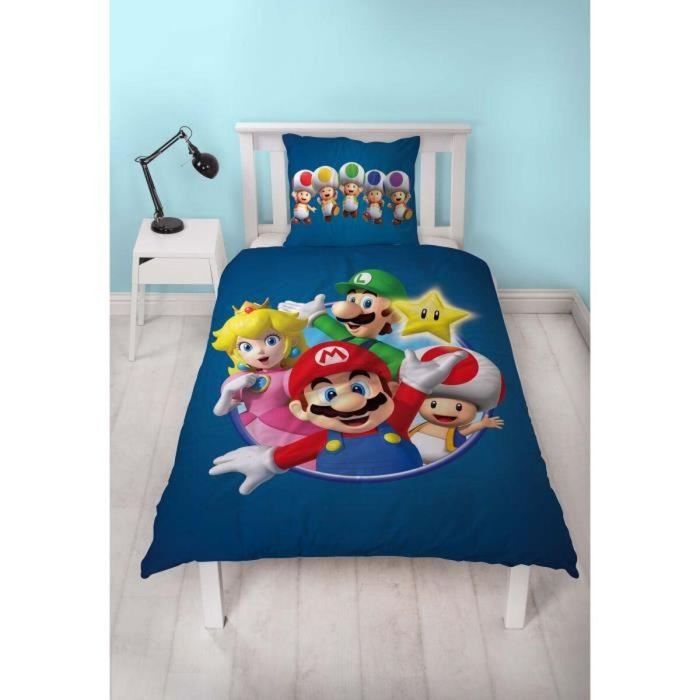 Mario Bros AABFA32170 - Juego de cama reversible Mario y sus amigos - Microfibra - 1 funda nórdica 140x200 cm + 1 funda almohada 63x63 cm 2