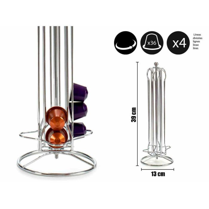Soporte para 36 Cápsulas de Café Kinvara Nespresso Plateado Plata Metal 13 x 39 x 13 cm Giratorio 36 Piezas 1