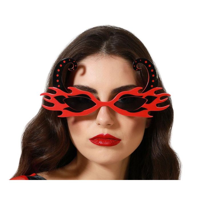 Gafas De Llamas Rojas Con Cuernos Para Disfraz De Demonio O Diabla - Accesorio Divertido Para Fiestas, Halloween Y Carnaval