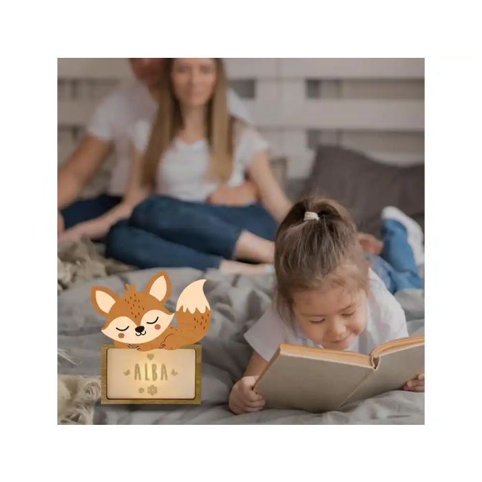 Wondee Lampara Infantil Personalizable Little Fox de Madera Sostenible para Niños, Luz Nocturna Quitamiedos con Nombre 4