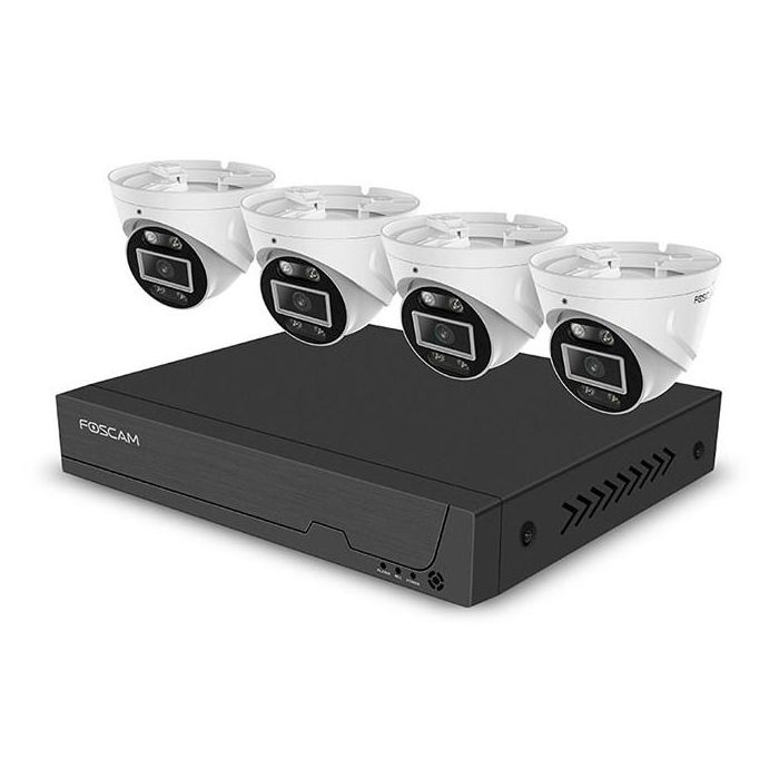 Foscam Kit Cámaras de Vigilancia 4K FNA108E-T4-2T con 4 Cámaras y Grabador Blanco