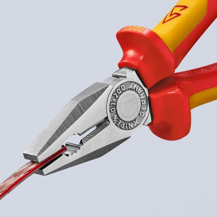 Knipex Alicates universales 0306200, cromado, mangos aislados, 200x65x20mm, para cortar alambre blando y duro, acero forjado 6 Knipex Alicates universales 0306200, cromado, mangos aislados, 200x65x20mm, para cortar alambre blando y duro, acero forjado 6
