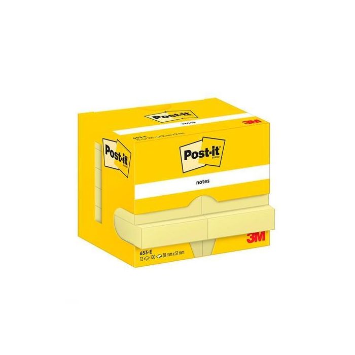 Post-It Bloc Notas Adhesivas 653 100H 38x51 Canary Yellow Paquete 12 Ud