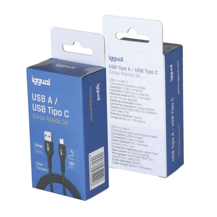 Cable USB A a USB-C iggual IGG320006 Negro 1,8 m 3 Cable USB A a USB-C iggual IGG320006 Negro 1,8 m 3