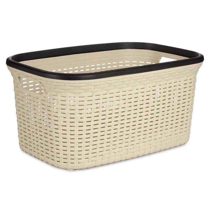 Cesta de plástico rattan para ropa Kipit 36L, crema, 36x25.5x52.5 cm (12 Unidades) 1 Cesta de plástico rattan para ropa Kipit 36L, crema, 36x25.5x52.5 cm (12 Unidades) 1