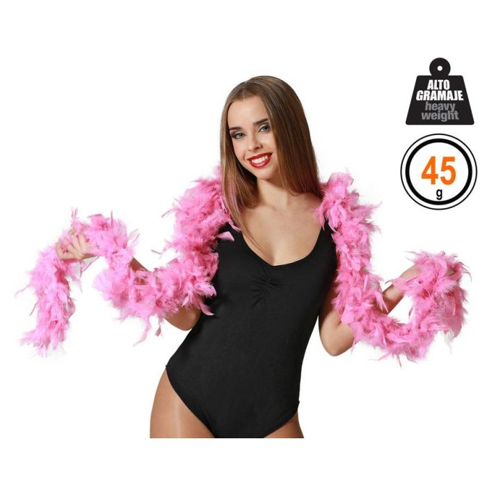 Boa de Plumas Rosa 45 gr para Disfraces de Muñeca, Barbie, Princesa, Animadora. Ideal para Cumpleaños, Despedidas de Soltera, Carnaval o Shows Infantiles