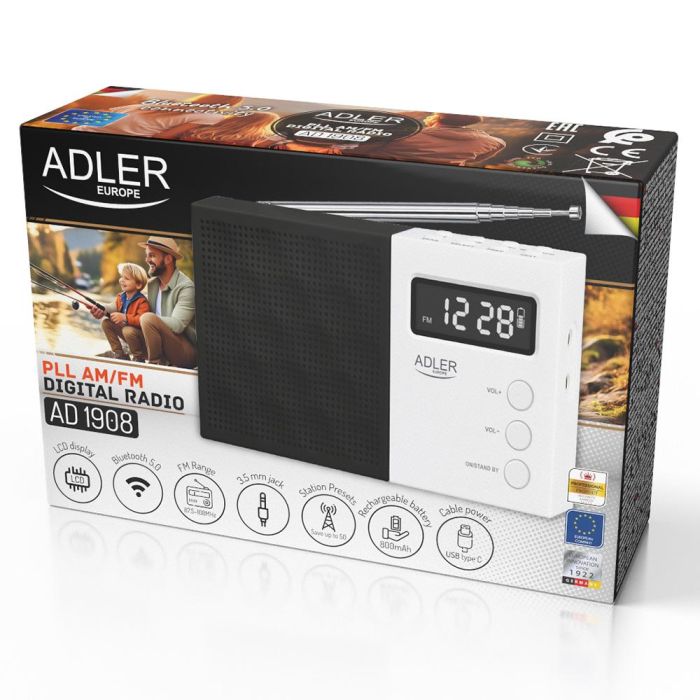 Adler Radio digital AD 1908 PLL FM Bluetooth 5.0, sintonización avanzada, 12,5 x 3 x 7 cm 5