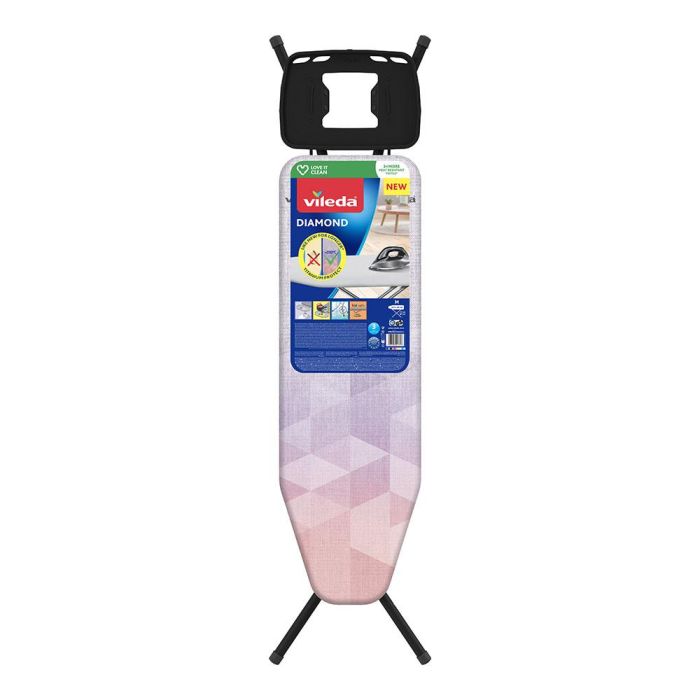 Vileda Tabla de planchar Diamond 120x38 cm con recubrimiento de dióxido de titanio, colgador de perchas y sistema Kid Safe 0 Vileda Tabla de planchar Diamond 120x38 cm con recubrimiento de dióxido de titanio, colgador de perchas y sistema Kid Safe 0